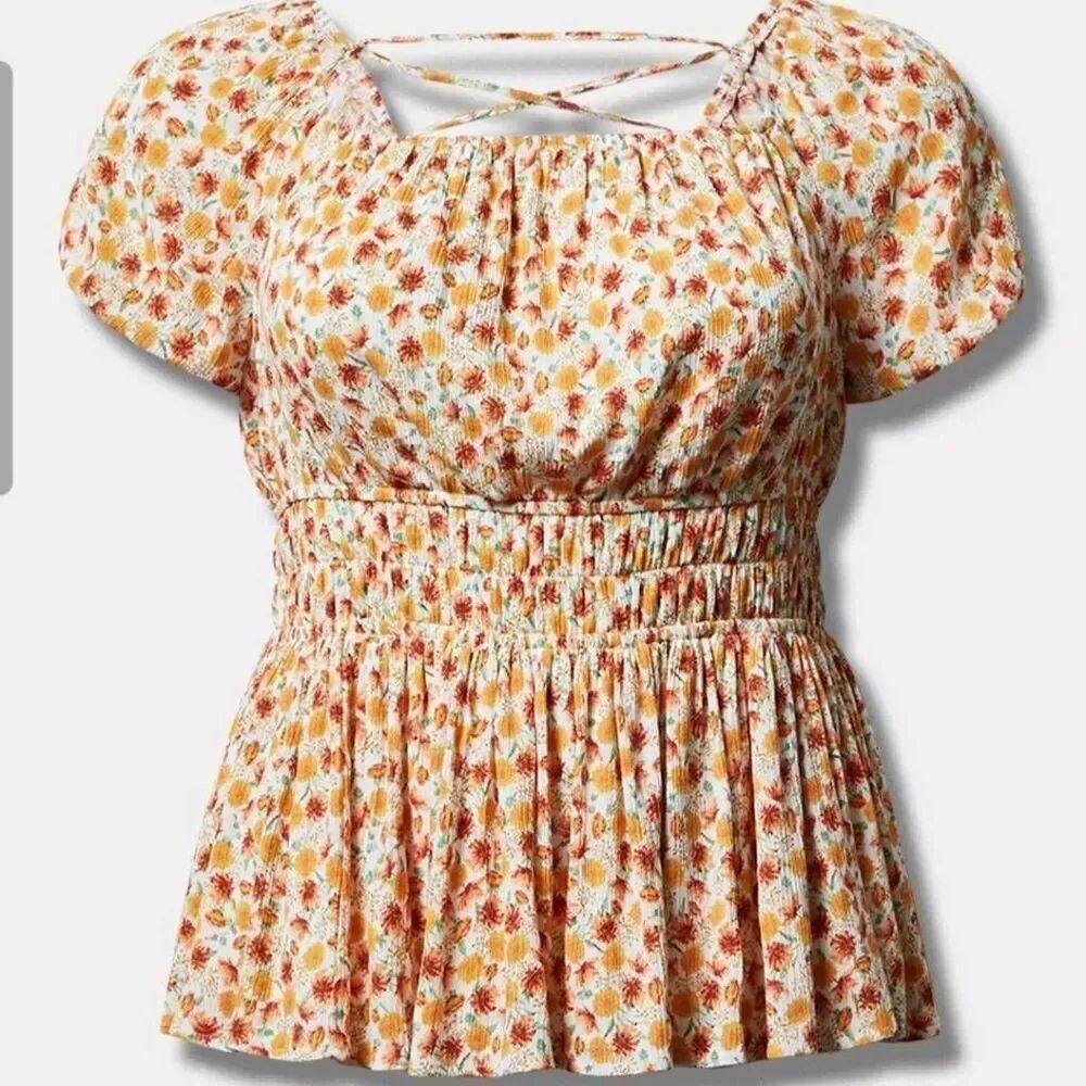Torrid Crinkle Gauze Criss Cross Back Blouse